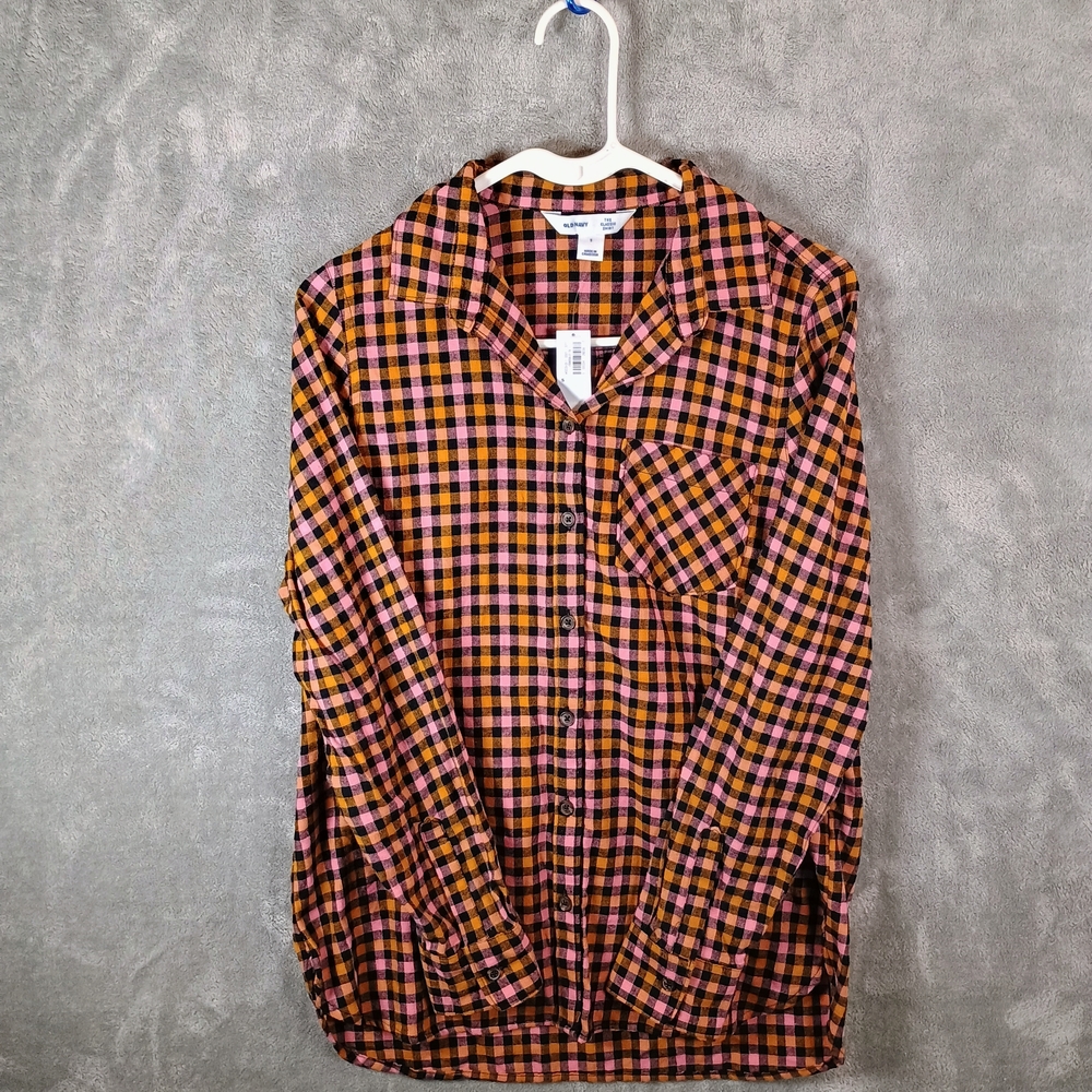 Old Navy Pink and Orange Plaid "The Classic Shirt" Size Small